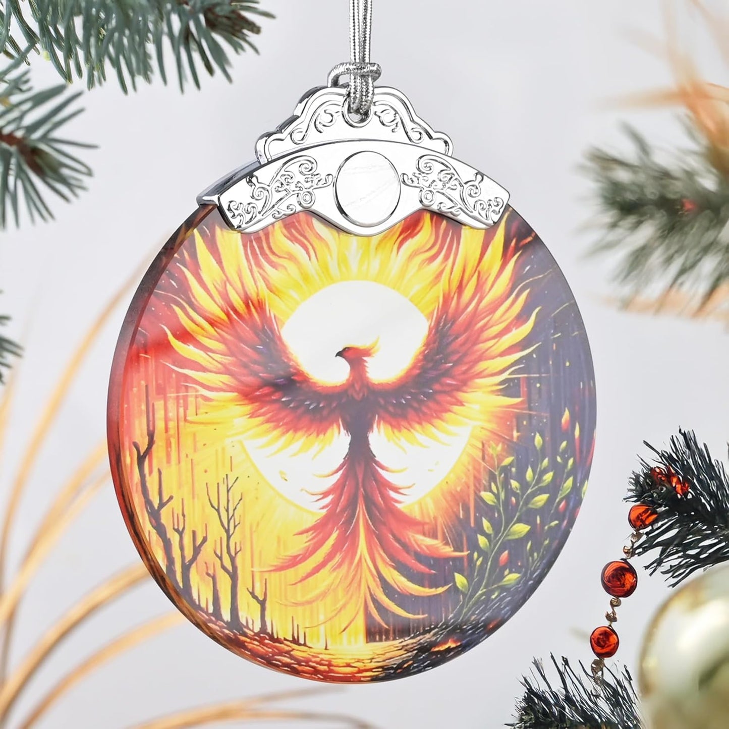 Phoenix Stained Glass Ornament, Christmas Ornaments, Christmas Tree Decorations, Phoenix Christmas Decor, Phoenix Ornaments for Christmas Tree, Holiday Presents, Gift Exchange Ideas