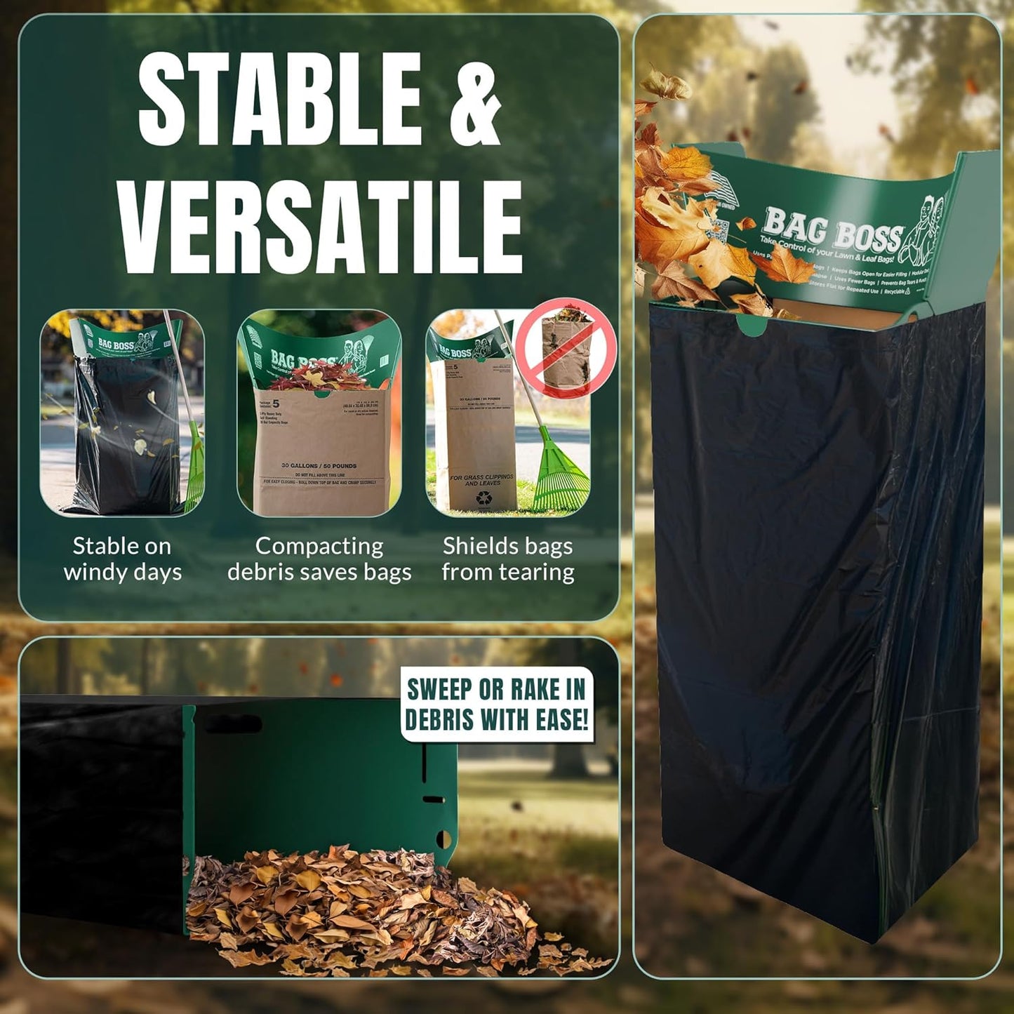 Lawn & Leaf Bag Holder Stand | Fits 33-55 Gallon Paper or Plastic Yard Waste Bags | Durable, Foldable Trash Bag Holder Stand