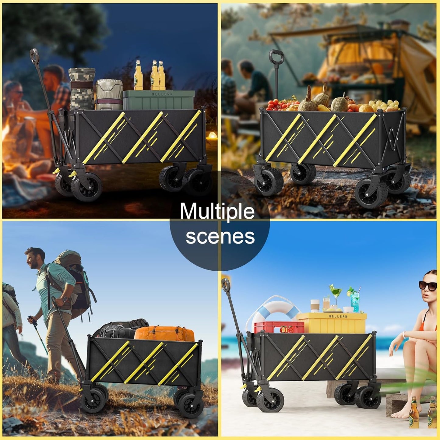Wagon cart Foldable、Portable cart，Pets carts，with Large All-Terrain Beach Wheels and Drink Holder for Sports, Shopping, Camping