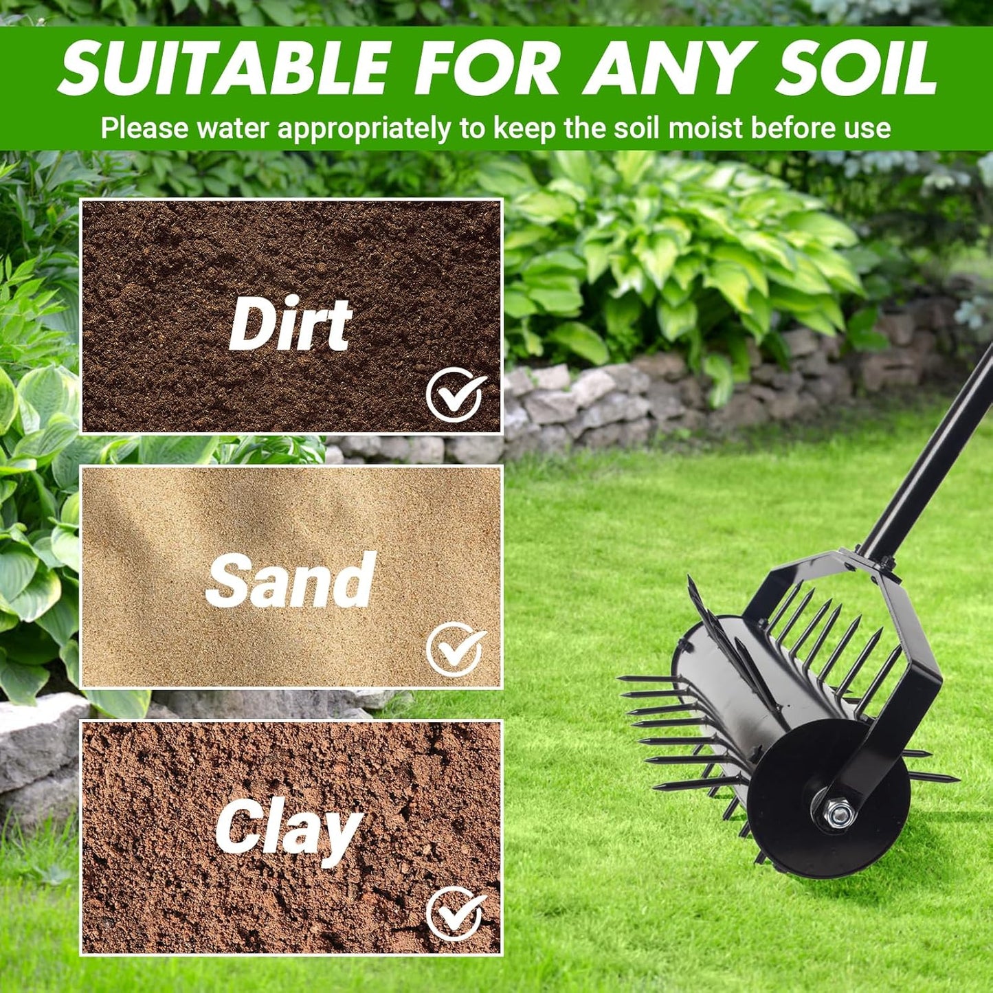 18 Inch Heavy Duty Rolling Lawn Aerator, Adjustable Weight Manual Roller Lawn Aerator Tool ，Heavy Duty Outdoor Manual Garden Lawn Tool for Yard Garden