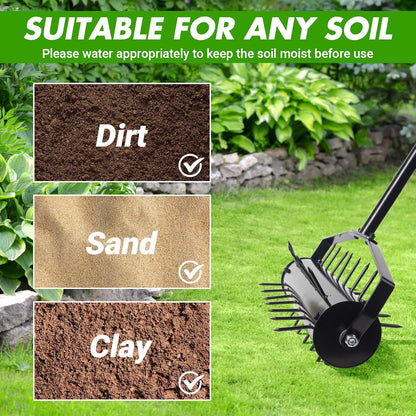 18 Inch Heavy Duty Rolling Lawn Aerator, Adjustable Weight Manual Roller Lawn Aerator Tool ，Heavy Duty Outdoor Manual Garden Lawn Tool for Yard Garden