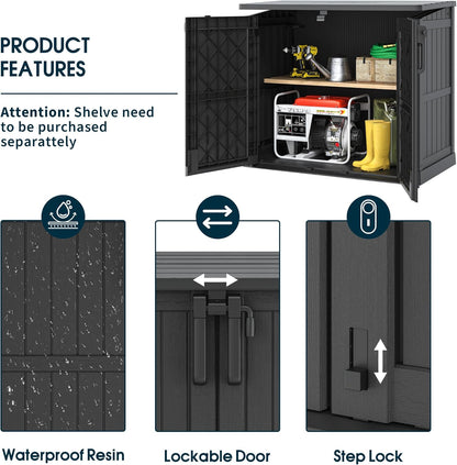 KAMABOKO Outdoor Storage Cabinet 36 Cu.Ft Outdoor Trash Can Storage Shed Waterproof Horizontal Storage Shed Outdoor Storage for Backyard, Patio, Poolside (Black)
