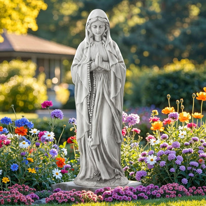Virgin Mary Praying Statue-Large 29.5 Inch Outdoor Religious Statue Made of Magnesium Oxide Stone,Durable Garden Sculpture for Yard Patio Lawn, Brings Peaceful Blessings,Antique White