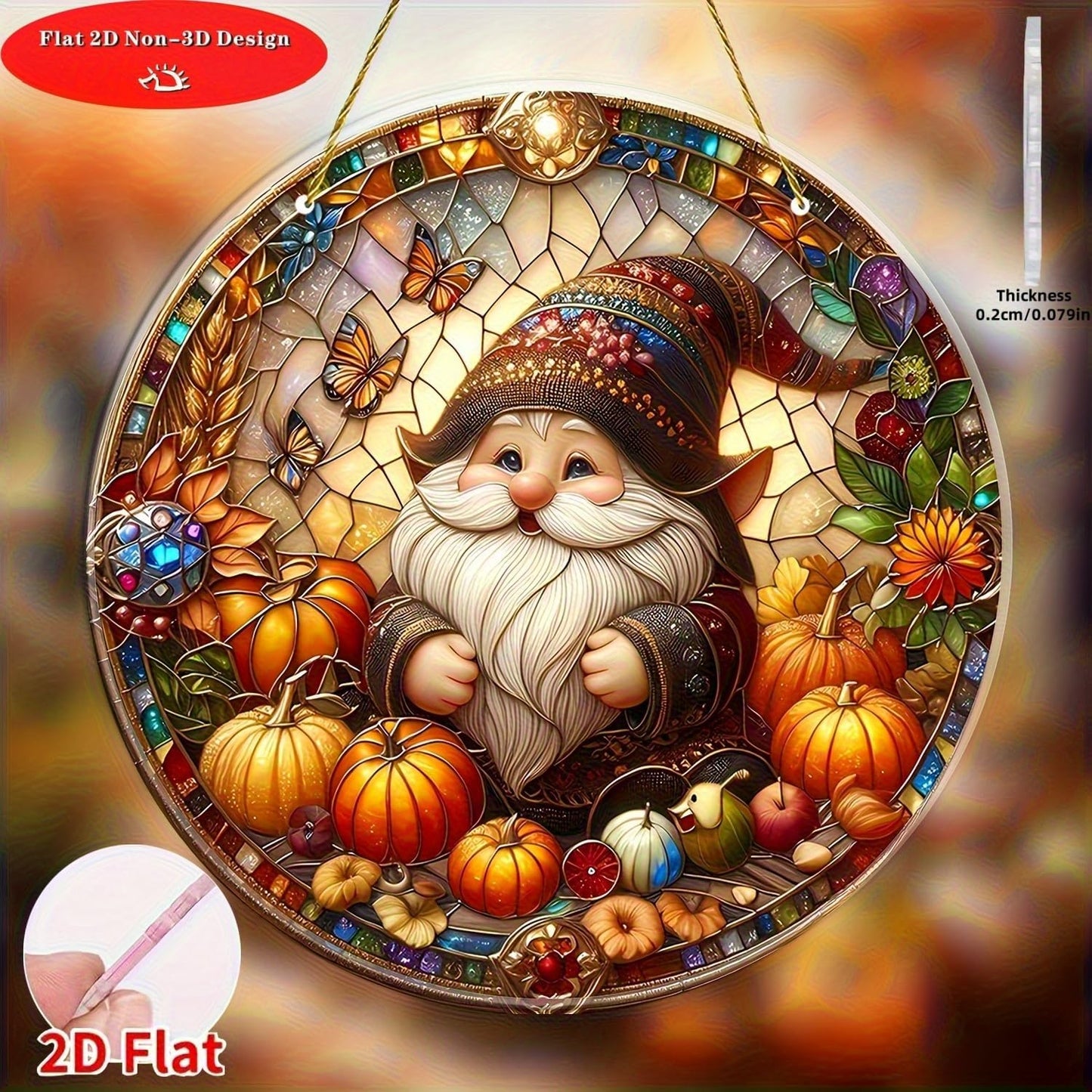 7.87Inch Fall Sun Catcher Acrylic Garden Cute Pumpkin Dwarf Suncatcher Decor Window Hanging for Wall Home, Garden, Housewarming Women Neighbor Autumn Decor Gifts