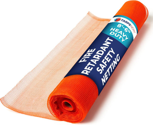 Tarps Now 8'-6" x 150' Orange Safety Netting Roll - Heavy Duty Fire Retardant Safety Nets with 1/4" Openings for Security & Construction Debris Netting, Temporary Mesh Fence, Job Site Net Enclosure