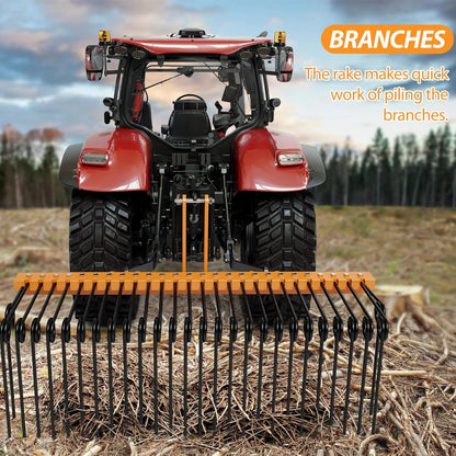 72" Durable Powder Coated Steel Pine Straw Rake, Steel Spring Landscape Rake for Leaves, Pine Needles, Straw, and Grass Attaches to Cat 0 Cat 1,3 Point Hitch Tractor, Yellow