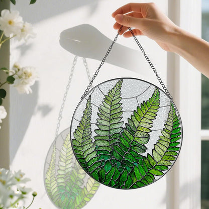 8-Inch Stained Glass Ornament, Stained Glass Window Hanging, Window Hanging Decor Suncatcher, Fern Plant Ornament | Christmas, Mother's Day, Birthday | Gifts for Mom, Grandma Gifts, Plant Lover Gift