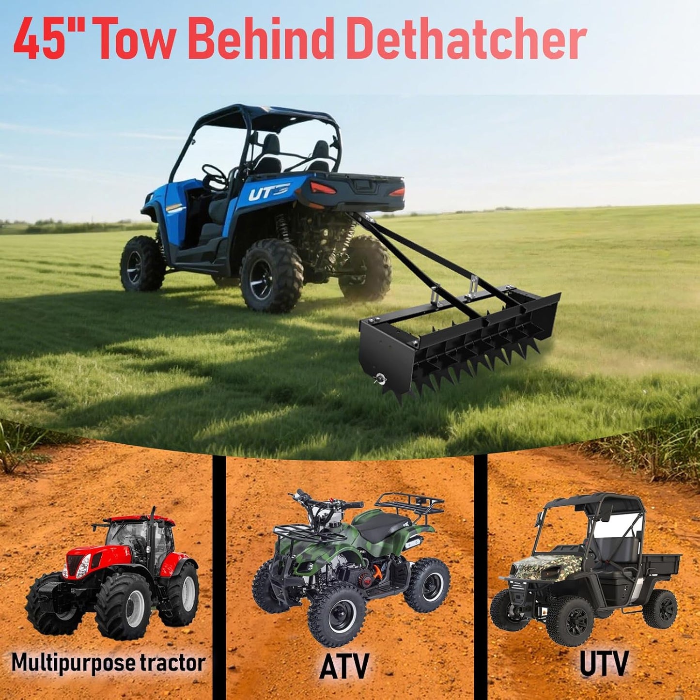 400 lbs Counterweight Pallet Spike Aerator - 45" Tow Aerator, Galvanized Steel with Extra Wide Tow Bar, 8 Steel Spikes and Universal Hook, Heavy Duty Rolling Aerators for Lawn/Tractor/Farm