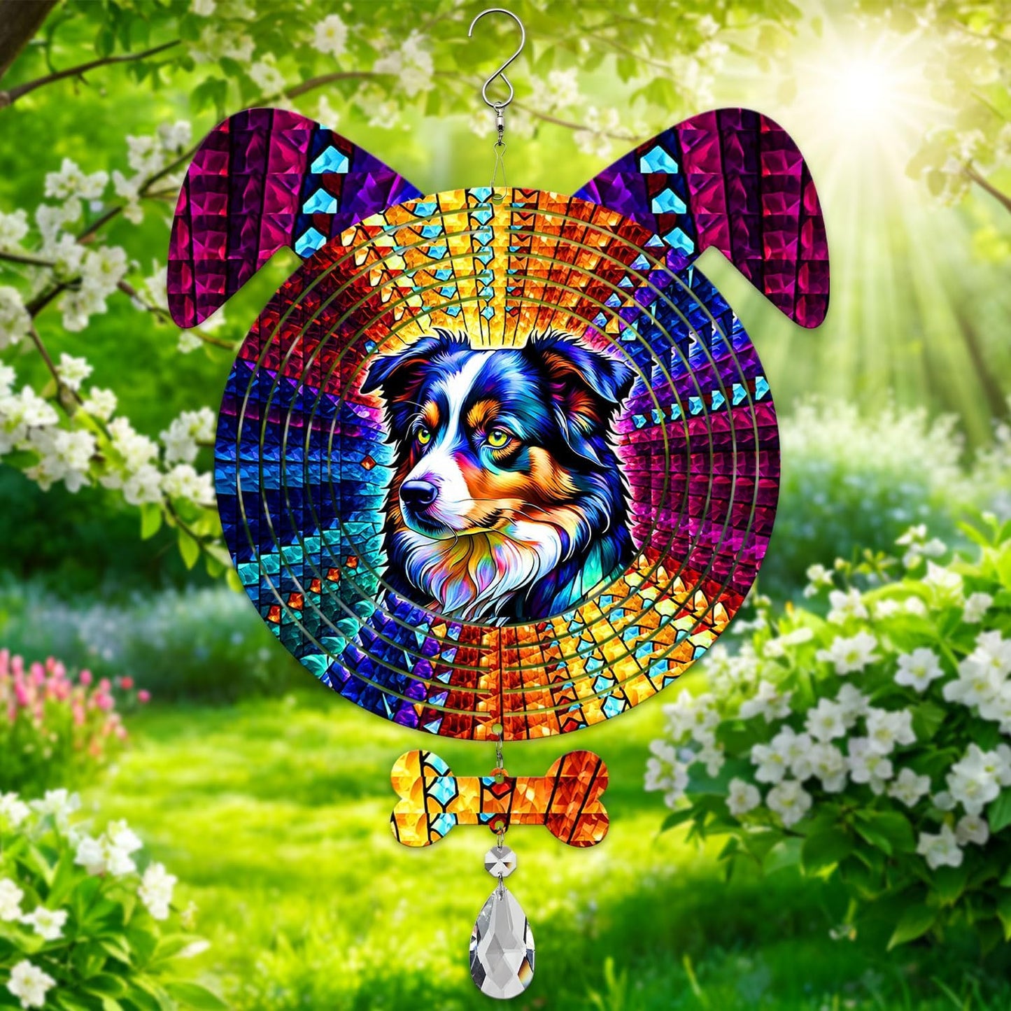 Australian Shepherd Dog Ears Wind Spinner, Australian Shepherd Wind Spinner Hanging for Yard and Garden