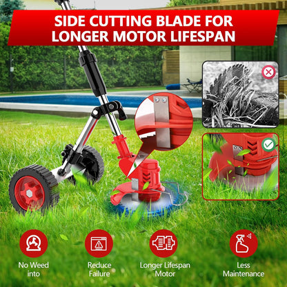 6-inch Cordless String Trimmer with 3 Types of Blades, Electric Grass Trimmer,21V 2×2000mAh Weed Eater Battery Powered,Electric Weed Wacker Cordless with Wheels,Lawn Edger, Mower for Yard,Garden