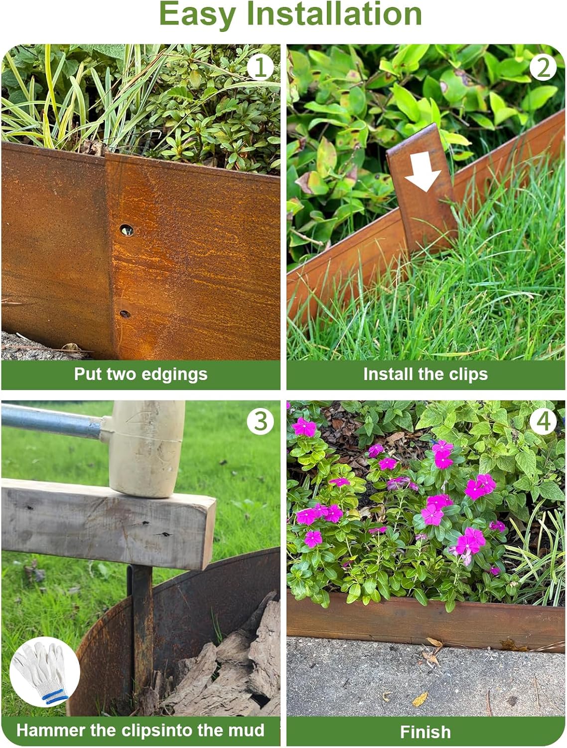 Landscape Edging Border, 40" L x 8" H 6Pack(20FT Total Rusted Corten Steel Garden Edging with Spikes, Sturdy Elegant Metal Lawn Broder for Flower Beds, Pathways, Paver Edges and Yard