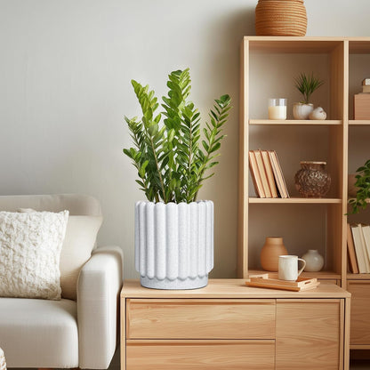 Ceramic Planters for Indoor Plants - 7.6 Inch Ceramic Plant Pots Outdoor, Round Flower Pots with Drainage Hole, Fluted Modern Planter, Room House Decor, Gifts for Plant Lovers, White