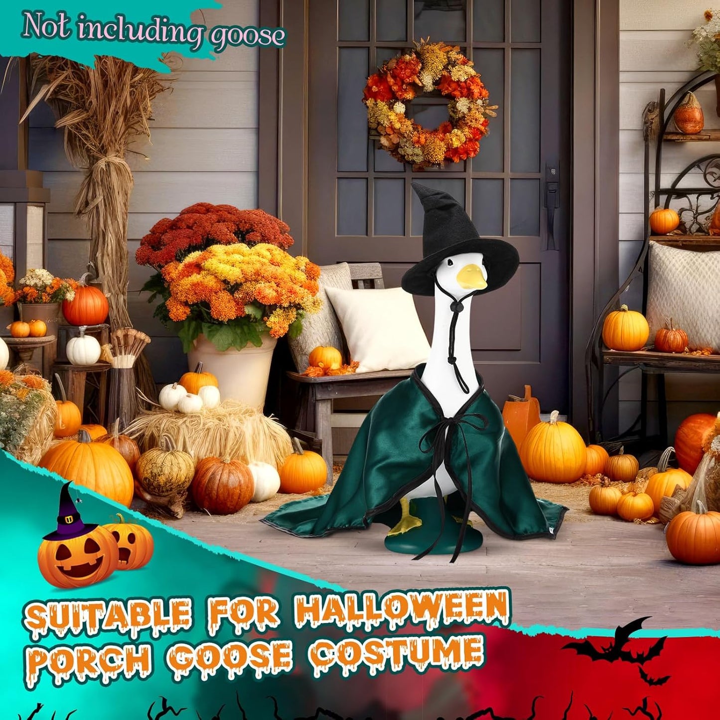 Vinsot Halloween Outdoor Porch Geese Outfit, 23" Patio Yard Porch Desk Goose Coat, Lawn Goose Accessories(Blackish Green, Velvet,Velvet)