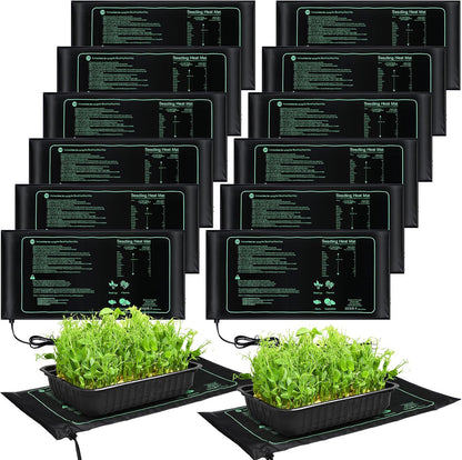 ROCEEI 12 Pack Seedling Heat Mat Bulk, 10" x 20.75" Heat Mats for Seed Starting Plant Heating Mat Grow Mats Waterproof Hydroponic Heating Pad Warm Seed for Greenhouse Plants Germination Grow
