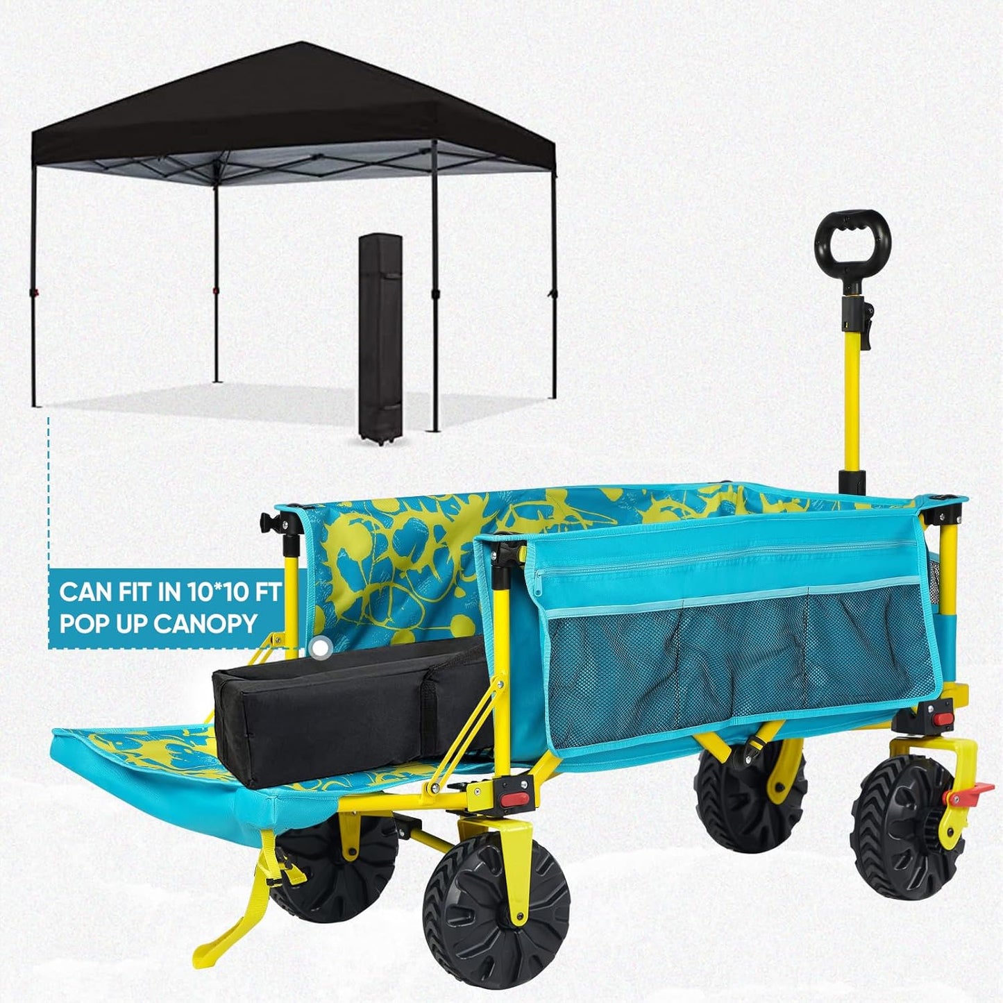 Old Bahama Bay 550lbs Extra Long 49" L Beach Wagon with Big Wheels with Brake for Sand, Collapsible Utility Beach Cart Heavy Duty Folding Wagon,Ideal for Outdoor Sand Camping Garden Pet