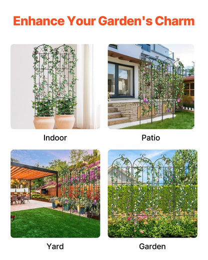 VEVOR Garden Trellis for Climbing Plants, 87 x 20 in, 4 Packs Rustproof Metal Garden Flower Rose