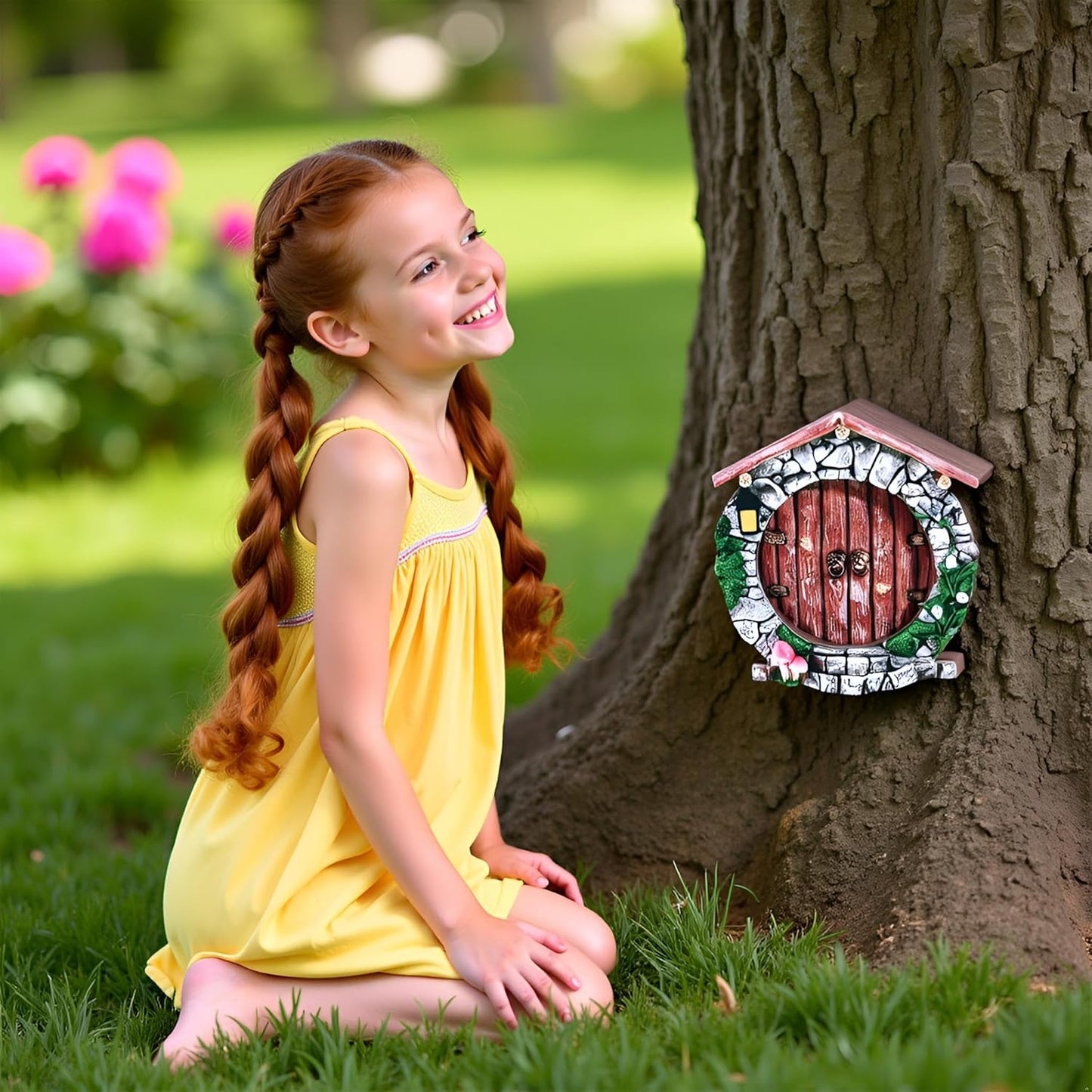 brownArchway Mini Fairy Garden Door for Tree, 3D Miniature Fairy Door for Fairytale Tiny House Doors, Bonsai Terrarium Micro Landscape Decoration Accessories Garden Miniatures