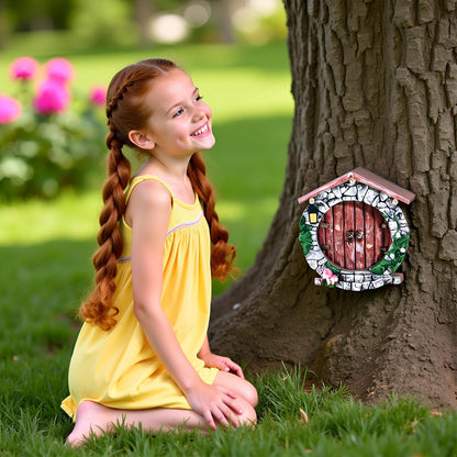brownArchway Mini Fairy Garden Door for Tree, 3D Miniature Fairy Door for Fairytale Tiny House Doors, Bonsai Terrarium Micro Landscape Decoration Accessories Garden Miniatures