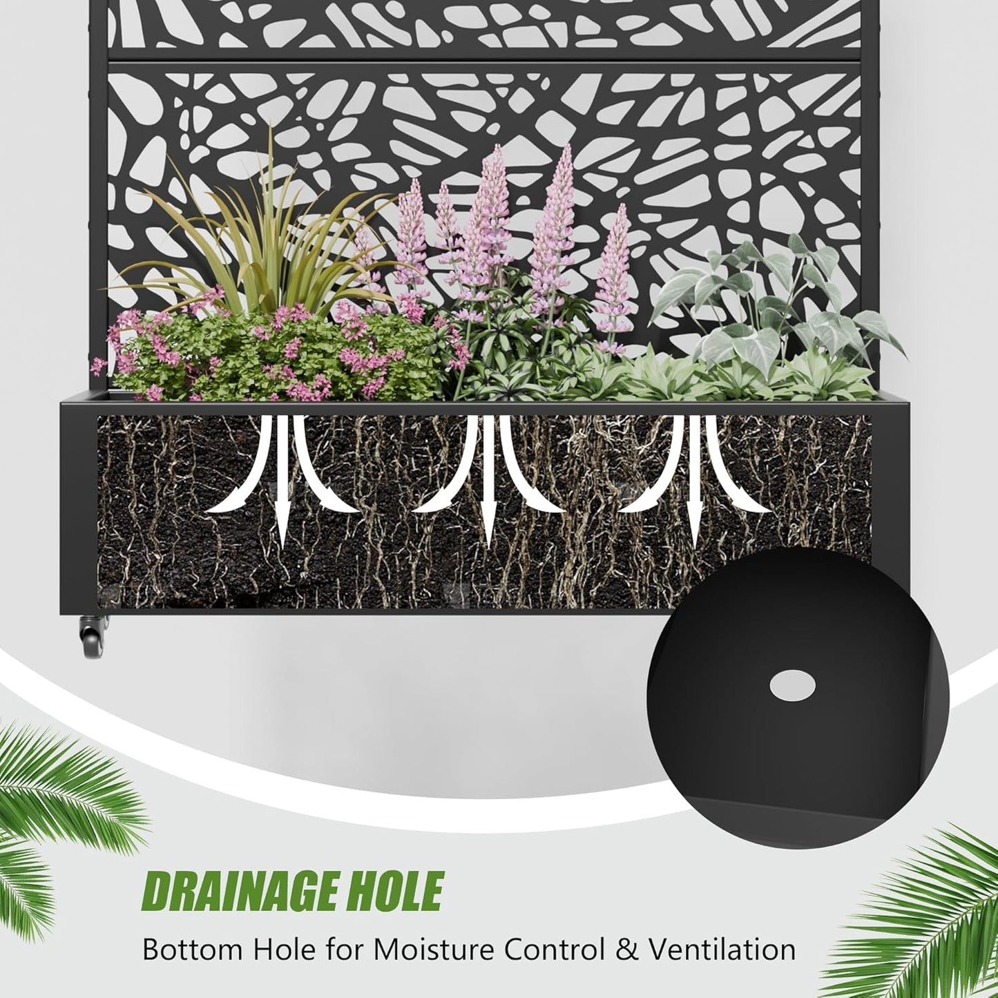 Casaphoria 72"x35" Metal Raised Garden Bed with Trellis(2 Pack), Outdoor Planter Box with Wheels & Drainage Holes for Climbing Plants, Flowers, Elevated Garden Kit with Privacy Screen, Black-Net