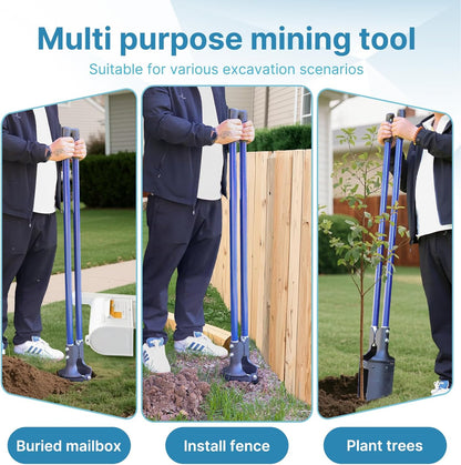 Heavy Duty Post Hole Digger for Fence Posts - Hole Digger with Fiberglass Handle, Durable Soil Digger Garden Tool for Agriculture, Gardening, and Landscaping,56 Inches,Blue