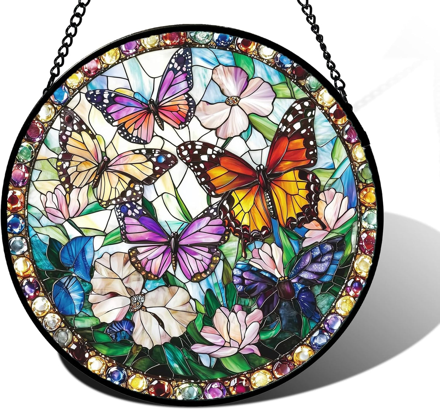 Stained Glass Window Hanging, Colorful Butterfly Suncatcher for Doors Home Sun Catchers Decoration and Christmas, Mother's Day Birthday Gifts for Women, Men, and Mom 11.8x11.8 in