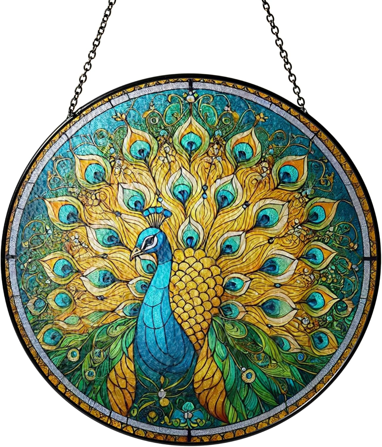 Peacock Stained Glass Suncatchers Wall Art Decor Exotic Birds Sun Catcher Nature Themed Window Garden for Animal Peacock Lovers Women Grandma Mom Painted Glass Panel Patio Décor