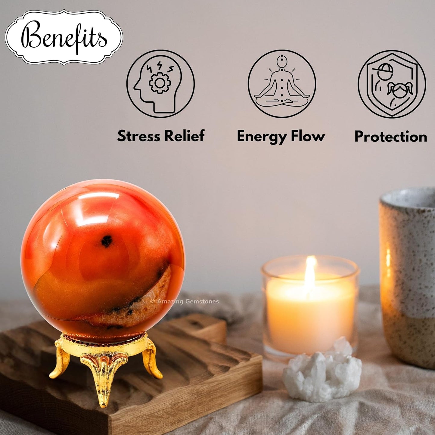 Amazing Gemstone Carnelian Crystal Ball with Stand - 2" Inches Crystal Sphere Meditation Balls for Witchcraft and Decorative Balls
