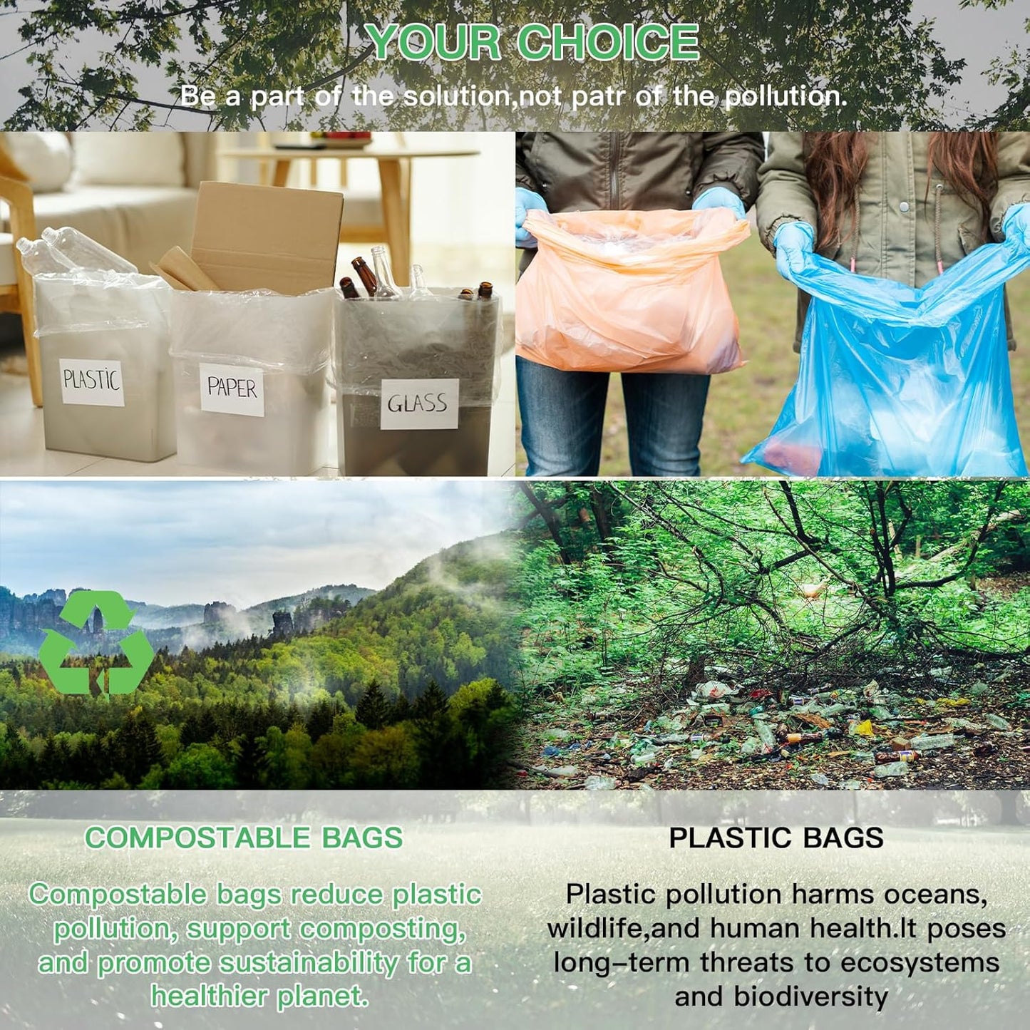 Compostable Trash Bags 2.6-Gallon Garbage-Bag - Inwaysin Biodegradable Recyclable 100 Counts Small Strong Thick Unscented Car Can Liners for Office Bedroom Waste Basket Clear White