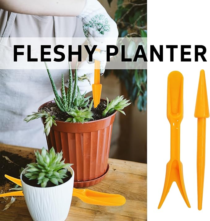 6PCS Mini Garden Hand Succulent Transplanting Tools Set, Plastic Seedling Dibber and Digging Tools for Indoor Gardening, Home Plant Care, Repotting, Lawn Maintenance(Yellow)