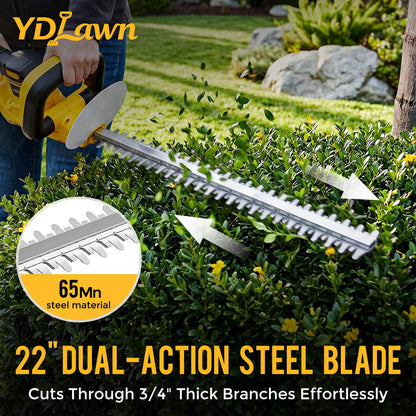 YDlawn 20V Cordless Hedge Trimmer, 22-Inch Blade, 2 x 4.0Ah Batteries