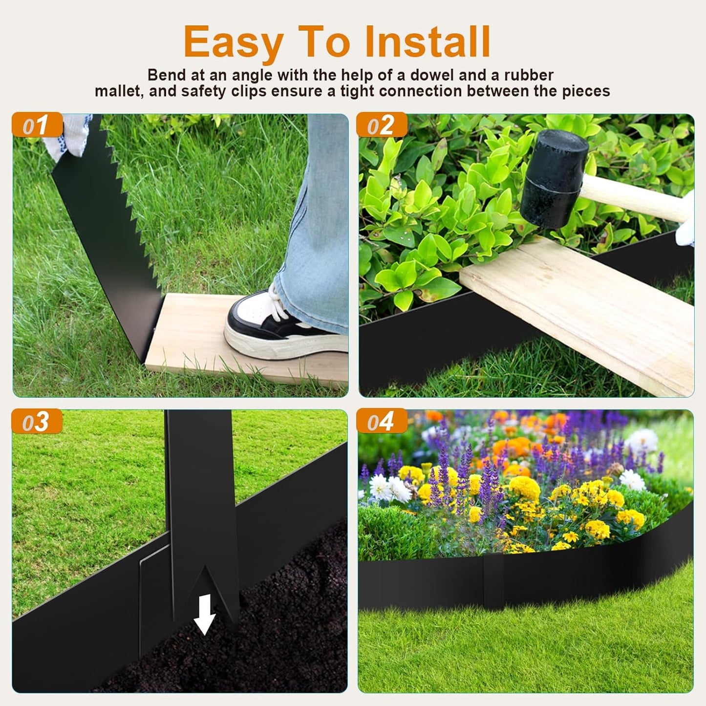 6 Inch Metal Landscape Edging, 6 Pack Heavy Duty Galvanized Steel Garden Edging, Hammer-in Metal Edging for Landscaping for Lawn, Pathway, Yard