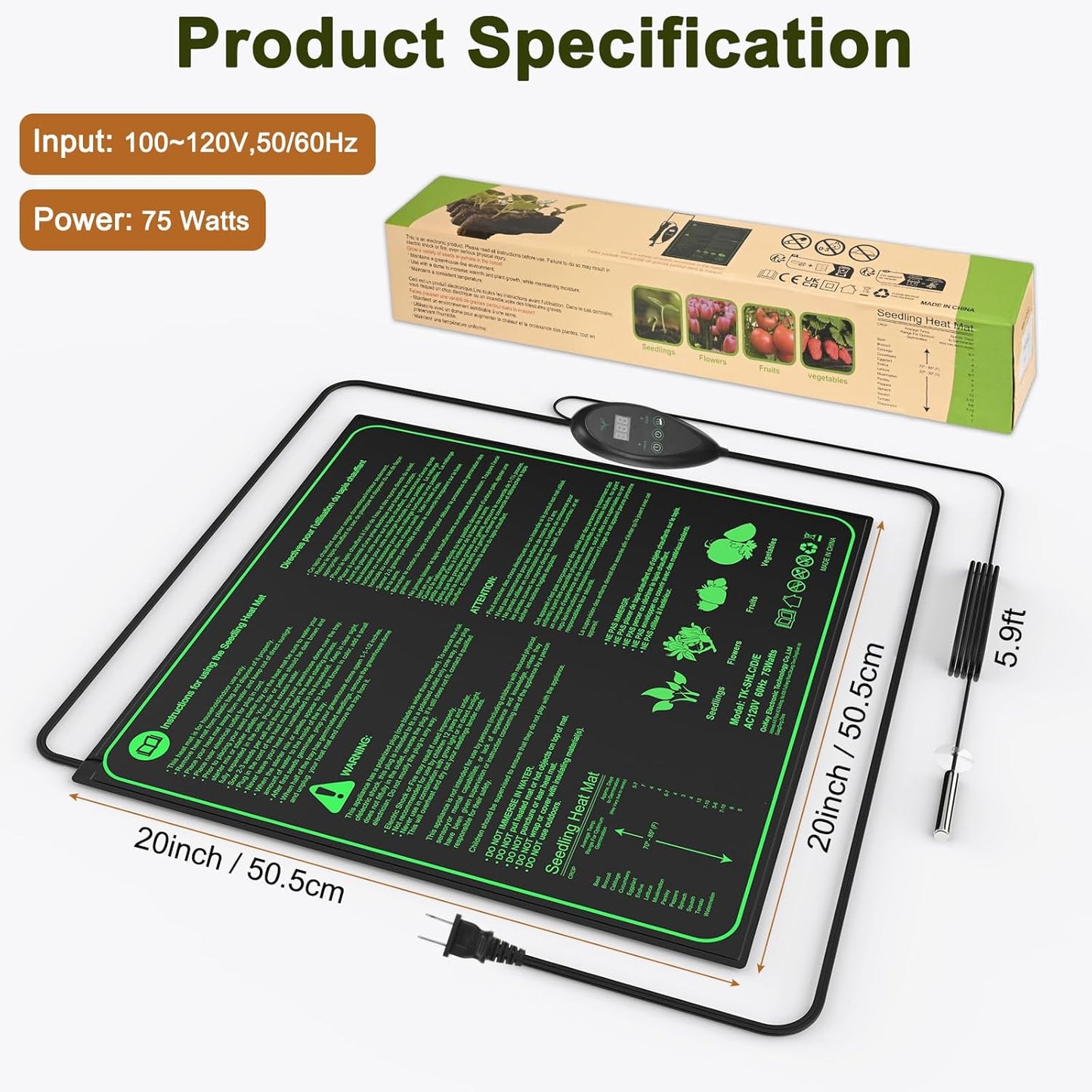 20"x 20" Seedling Heat Mat with Digital Thermostat Controller, Waterproof Plant Heating Mat Pad for Seed Plants Starter/Warm Hydroponic/Grass/Reptile/Sourdough/Indoor Growing