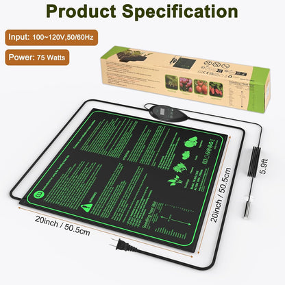 20"x 20" Seedling Heat Mat with Digital Thermostat Controller, Waterproof Plant Heating Mat Pad for Seed Plants Starter/Warm Hydroponic/Grass/Reptile/Sourdough/Indoor Growing