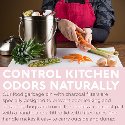 EPICA Countertop Compost Bin Kitchen | 1.3 Gallon | Odorless Composting Bin with Carbon Filters | Indoor Compost Bin with Lid | Stainless Steel Kitchen Composter for Food Scraps & Waste Recycling