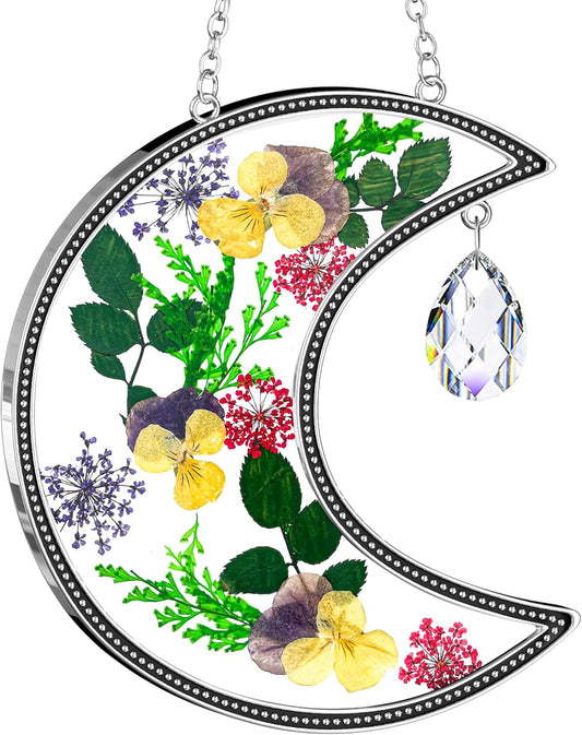 KY&BOSAM Moon Suncatcher Gifts for Mom Family Friends Stained Glass Suncatchers for Windows