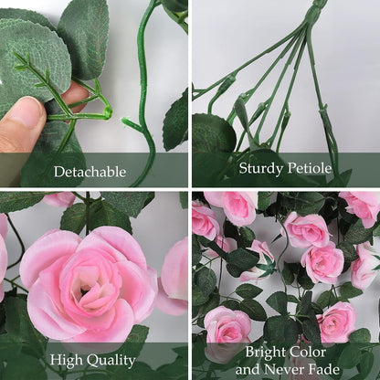 RECUTMS Fake Hanging Flower, 2PCS Artificial Rose Vine Plants Flowers Wedding Home Decoration and Wall Décor 3.3Ft (Pink)