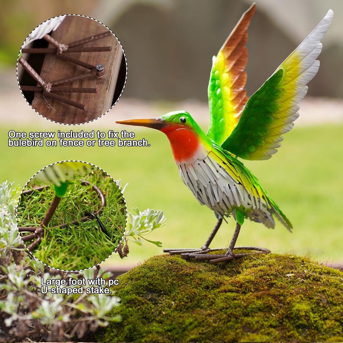 Nacome Metal Hummingbird Statues for Garden Decor: Outdoor Sculptures Clearance Lawn Ornaments for Patio Balcony Front Backyard - Unique Gifts for Grandma Mom