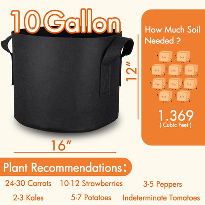 Gardzen 10 Gallon Grow Bags with Waterproof Liner, 500G Thick Nonwoven Fabric Pots, Cuts Watering by 50% in Hot Dry Climates, for Patio Balcony Use (6-Pack)