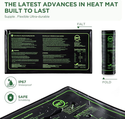 Seedfactor 7-Pack Seed Starter Tray with Heat Mat (12 Cells per Tray), Plant Germination Trays with Adjustable Humidity Dome Seed Trays Seedling Starter with Base Trays for Germination