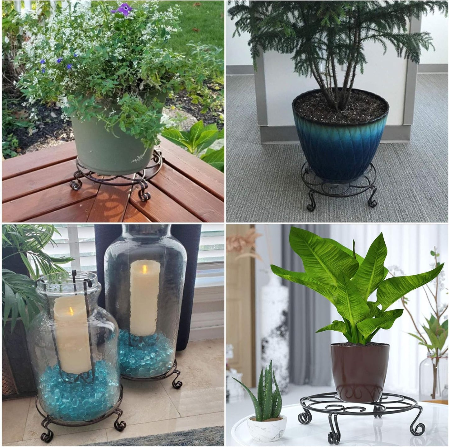 Yimobra Original Patented Plant Stand for Flower Pot Heavy Duty Potted Holder Indoor Outdoor Metal Rustproof Iron Garden Container Round Supports Rack for Planter, Black, 9.4 X 2Inches