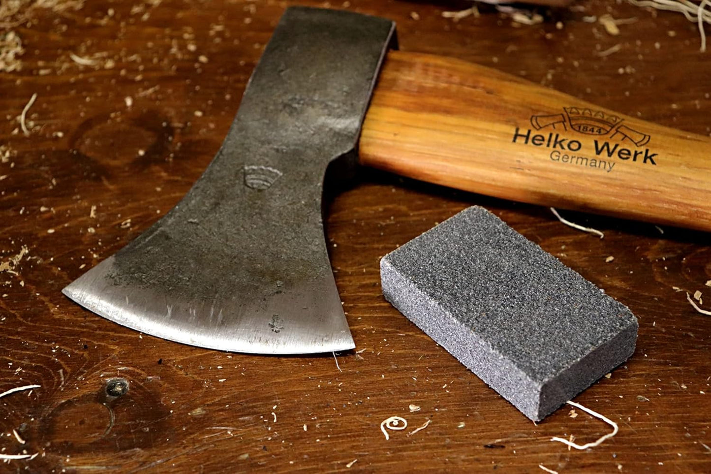 1844 Helko Werk Germany Premium Axe Care and Maintenance Kit Includes Axe Sharpening Stone, Sharpening File, Handle Oil, Head Oil, Blade Cleaner, Sand Paper, Wedges (Premium Maintenance Kit) #F8790-2
