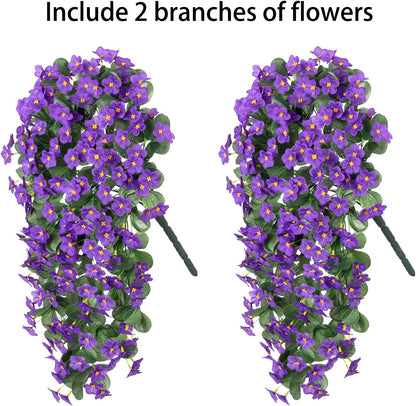 HyeFlora Artificial Faux Hanging Plants Flowers Vines for Outdoor Outside Fall Decoration, 2PCS Fake Silk Daisy Mums UV Resistant Look Real Purple Orchid Vine for Front Door Porch Planter Balcony
