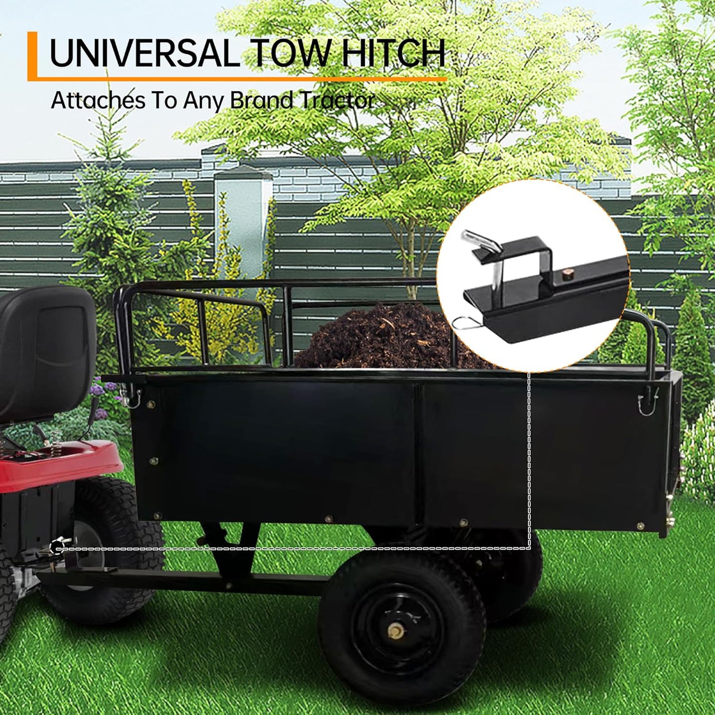 750 LBS Heavy Duty ATV Trailer Tow Behind Steel Dump Cart, 15 Cu. Ft Garden Utility Trailer with Removable Sides & Rear Hitch for Riding Lawn Mower Tractor, Black