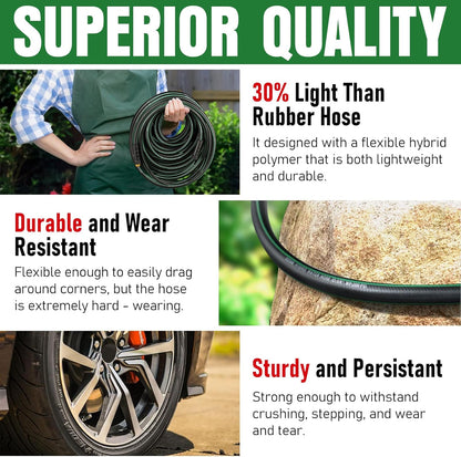 Heavy Duty Garden Hose 10ft, NON-EXPANDABLE Flexible Water Hose, Kink Resistant Lightweight Hybrid Hose, Leakproof Hose Male to Female Fittings