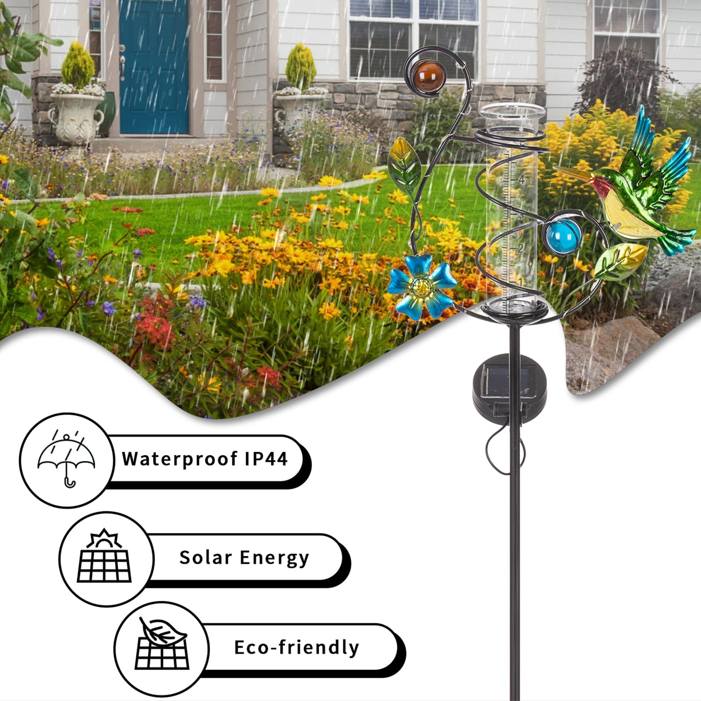 Stargarden Hummingbird Rain Gauge Outdoor Solar LED Lights Rain Gauge