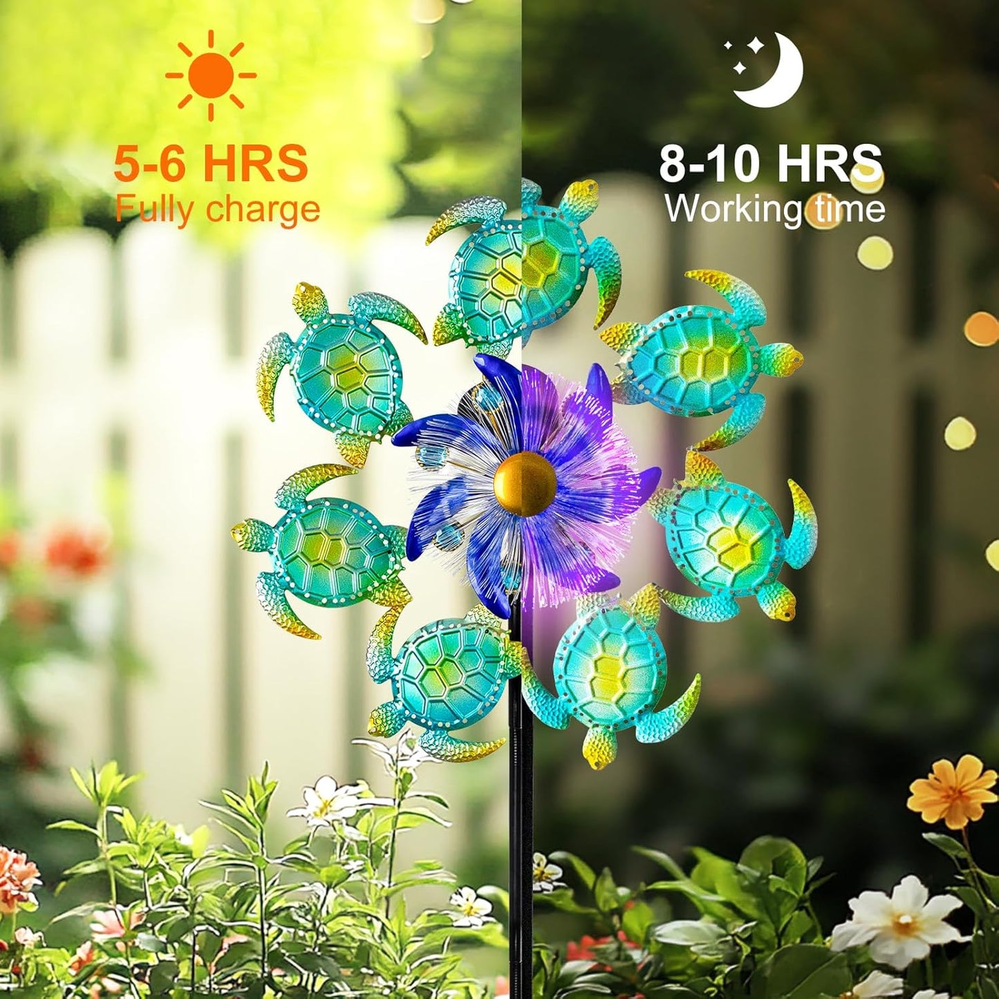 Sea Turtle Outdoor Solar Wind Spinners for Yard - 51" Metal Wind Sculptures Garden Stake with Color Changing LED Lights 360° Windmill Kinetic Spinner for Lawn Patio Decor