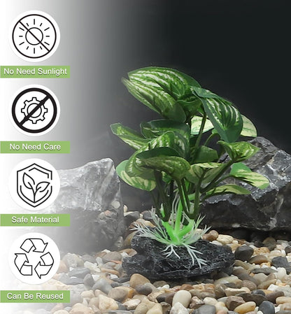 Aquarium Plastic Plants, Silk Aquarium Plants, Silk Plants for Betta Fish Tank, Plastic Plant Decor for Aquarium, Green, Pointed Leaves, 4.33" Tall