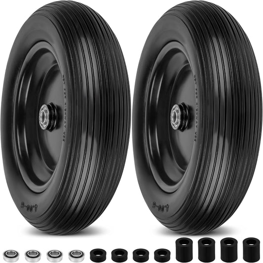 4.00-6 Flat Free Wheelbarrow Tires and Wheels, 13 Inch Wheelbarrow Tires with 5/8" or 3/4"