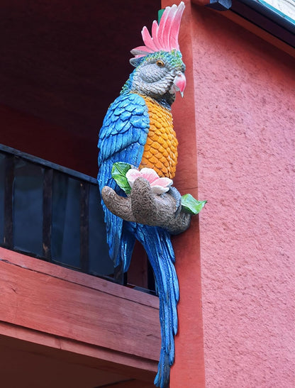 Tropical Hanging Parrot Decor,Real Resin Bird Figurines,Bird Statues,Home Ornament Decor for Tiki Bar,Perfect for Yard Ornaments,Tree Decorations Outdoor,Patio,Lawn,Tree Trunk, Porch