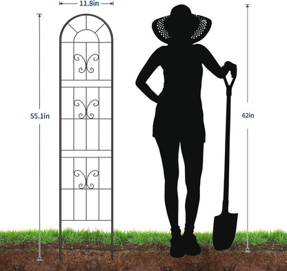 4 Pack 55.1x11.8 in Garden Trellises for Climbing Plants, Sturdy Plant Trellises with Black Metal Coating, Arched Outdoor Decoration for Patio Lawn, Roses, Vines, Flowers, and Vegetables